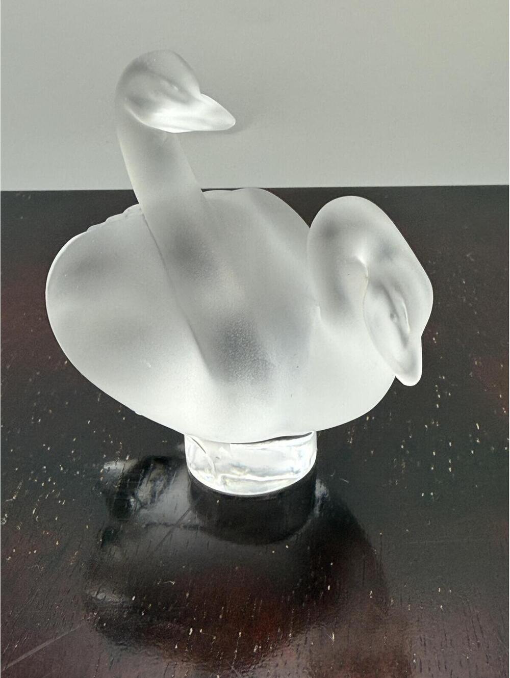 Lalique France Frosted Crystal Double Swan Figurine Signed Art Glass